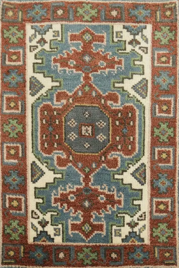 Vibrant Bohemian Style Geometric Sky Blue Accent Rug 2'x3'
