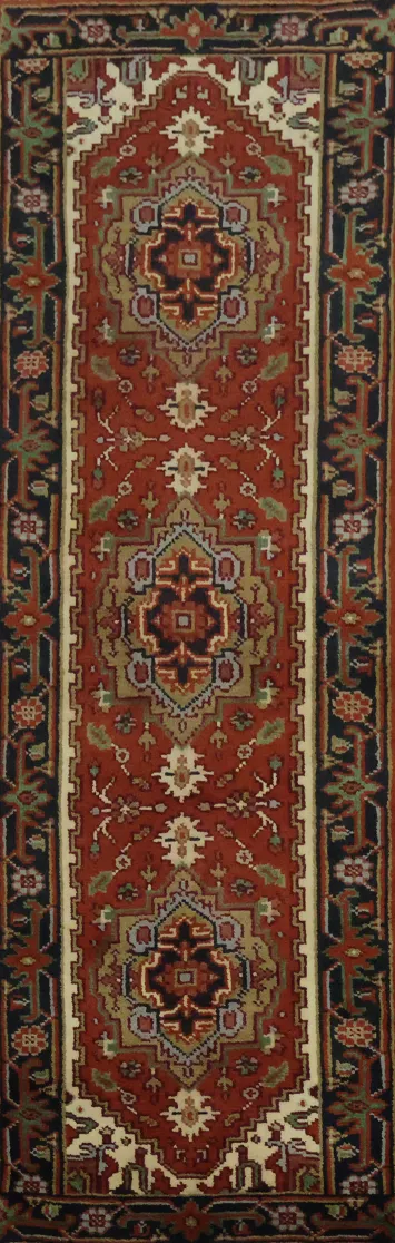 Traditional Red Tassled Rug Runner with Ornate Floral Details 7' 10'' X 2' 6''