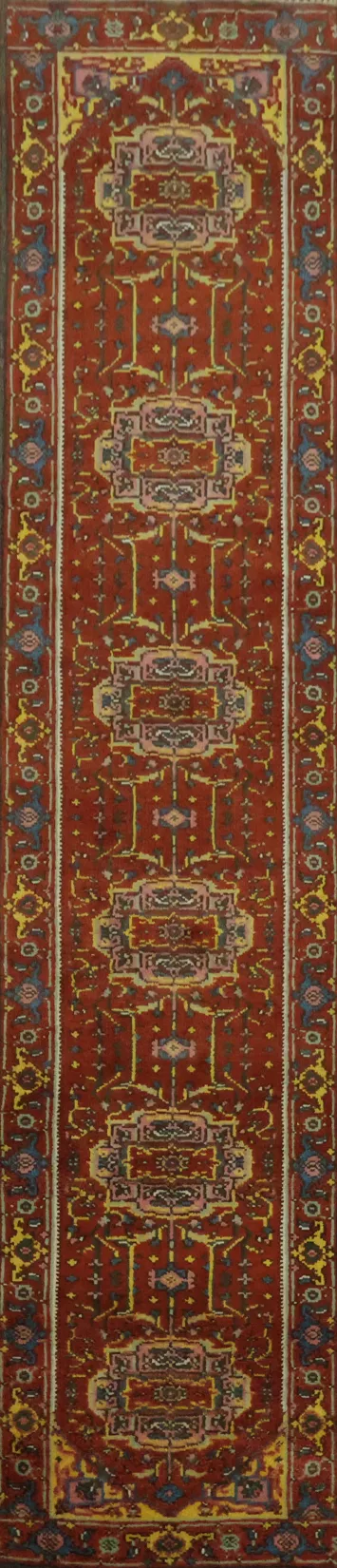 Traditional Persian-Style Rust and Yellow Runner Rug for Hallways 11' 7'' X 2' 6''