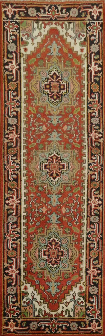 Traditional Hallway Runner with Bold Motifs 3x8