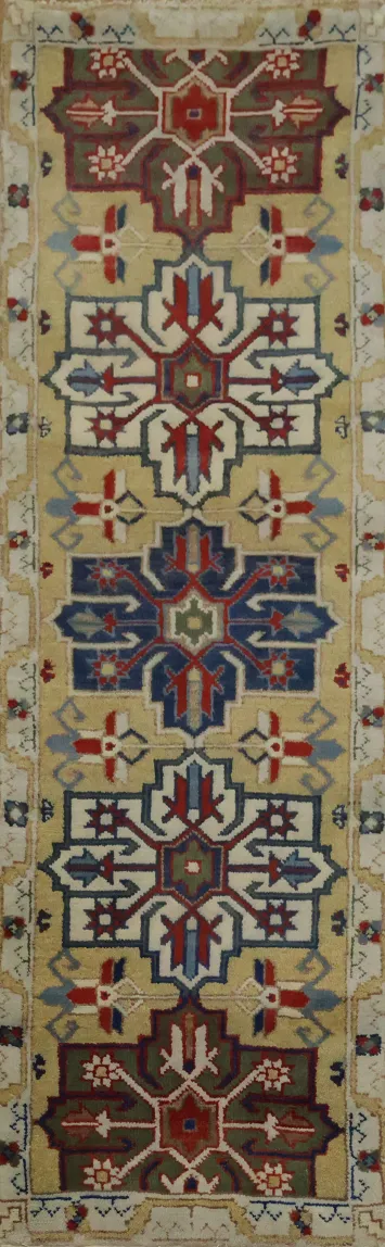 2x8 Green Persian Style Runner - Hand-Knotted Red & Blue Wool Rug 8' 1'' X 2' 6''