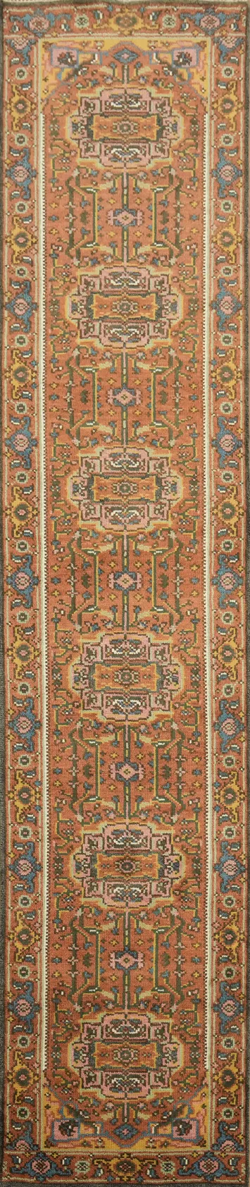 Terracotta Heriz Serapi 3x12 Runner - Traditional Geometric Oriental Rug 11' 10'' X 2' 6''