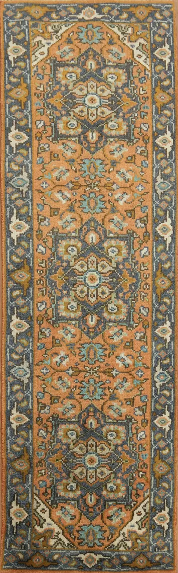 Warm Terracotta and Blue Runner Persian Style 10' 2'' X 2' 6''