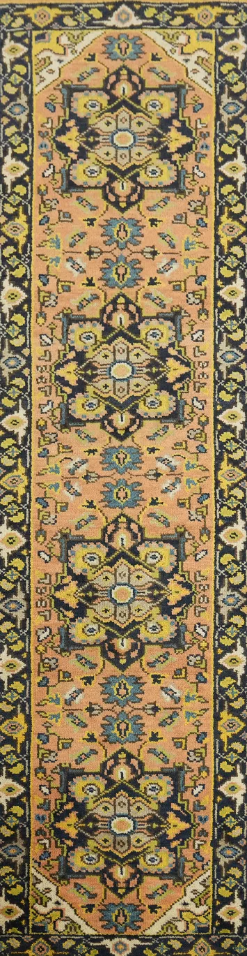 3'x10' hallway runner rug in warm Terracotta Peach and blue hues