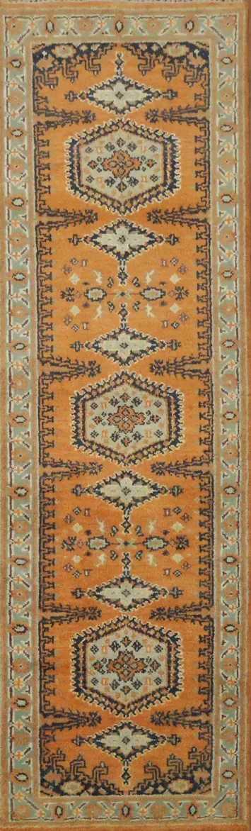 Luxury Viss Runner rug with traditional tribal motifs in orange hues 8' 3'' x 2' 7''
