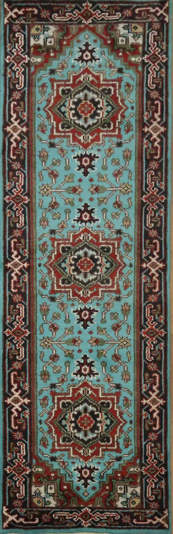 3'x8' Aqua Blue Heriz Serapi Traditional Runner Rug 8' 0'' X 2' 7''