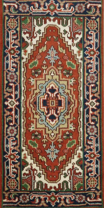 Rustic Red and Navy Carpet Heriz Serapi Persian-Style Rug | Hand-Knotted Wool