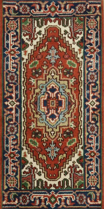 2'x4' Red and Navy Carpet Heriz Serapi Persian-Style Rug | Hand-Knotted Wool