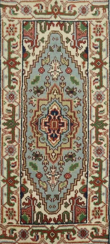 Heriz-Serapi Light Blue and Green Accent Rug 2'x4'