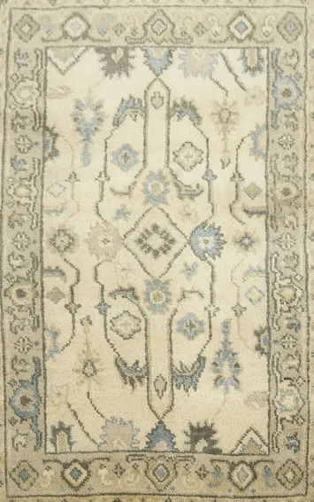 Elegant Cream and Blue Floral Indian Rug for Foyers 3'x5'