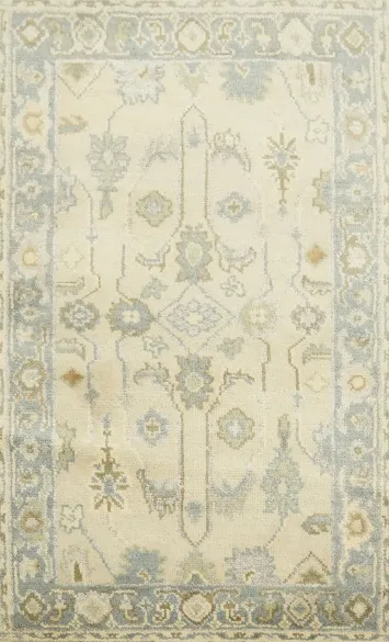 3'x5' Classic Oriental Rug in Soft Green and Delicate Blue Tones