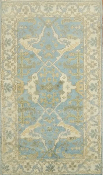 3'x5' Oushak Traditional Wool Rug in Soft Blue and Beige Tones