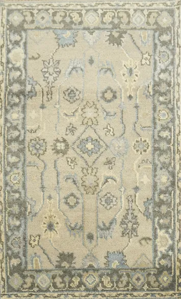 Muted Sage Green Traditional Oushak Hand Made Rug 3x5 ft