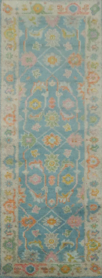 Serene Blue and Pink Floral Runner Rug 2x6