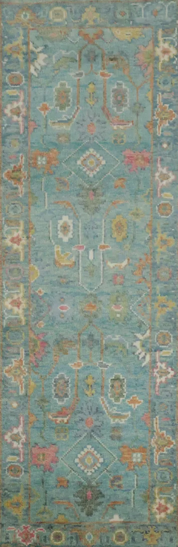 Charming Handwoven Runner Rug with Blue Hues 3x8