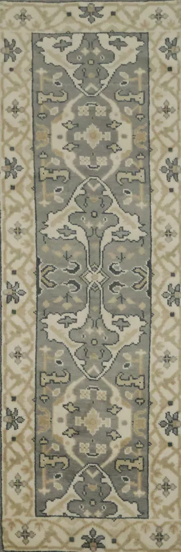 Sophisticated Beige and Grey Runner Rug 3x8