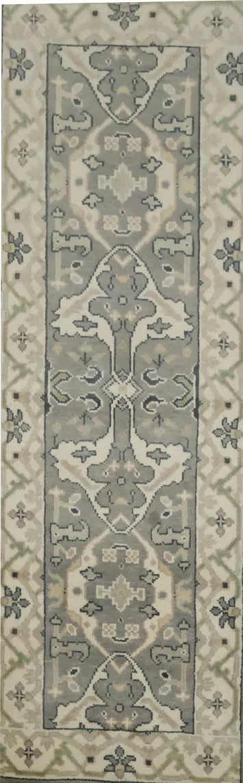 Sophisticated Beige and Grey Oriental Style Runner Rug 3x8
