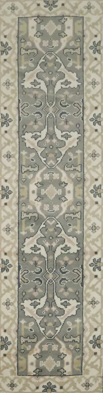 Handcrafted Grey and Beige Runner Rug 3x10