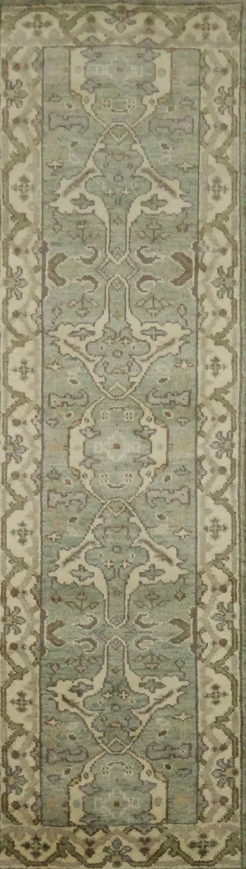 Sophisticated Runner Rug in Calming Green and Beige Hues 3x9