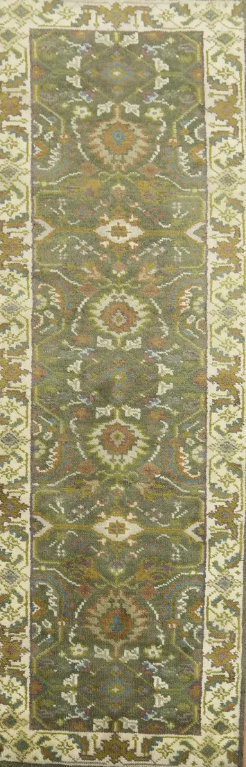 Intricate Oriental Green Runner Rug 3x8