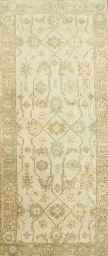 Timeless pastel tone Oushak Hand-Knotted Wool Runner Rug 5' 11'' X 2' 6''