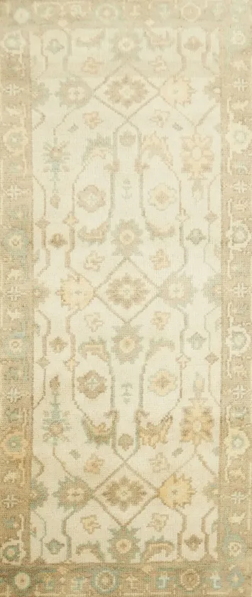 Pastel tone Oushak Hand-Knotted Wool Runner Rug 5' 11'' X 2' 6''