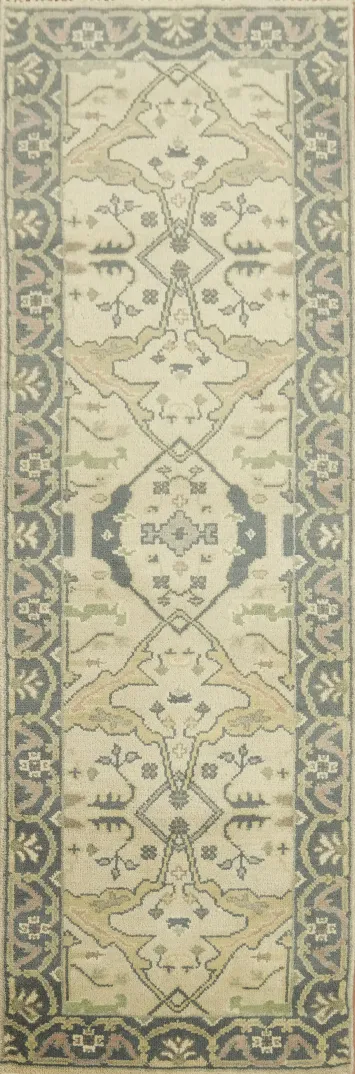Ornamental Beige Runner Rug with Intricate Patterns 3x8