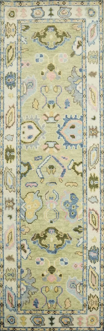 Olive Green Traditional Oushak Hand Made Runner Rug 7' 11'' X 2' 6''