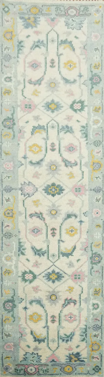 Pastel Color Traditional Oushak Hand Made Runner Rug  8' 2'' X 2' 3''