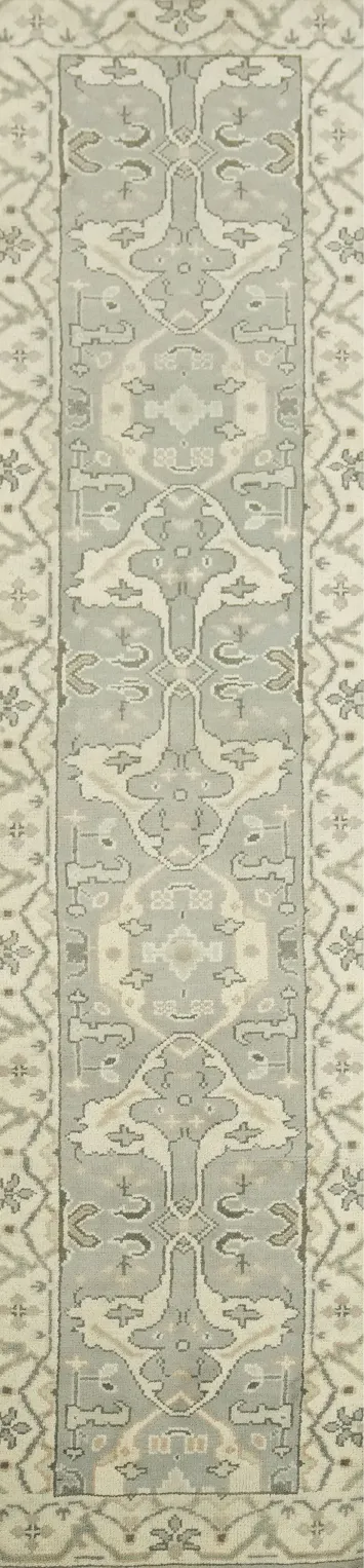 Grey Blue Traditional Oushak Hand Made Runner Rug 11' 10'' X 2' 9''