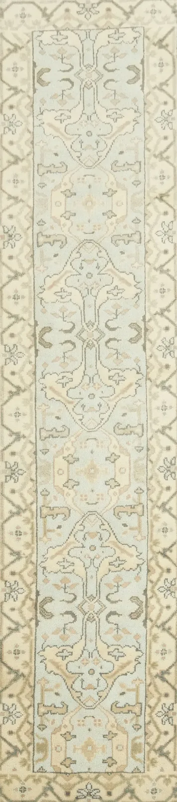Classic Soft Blue and Beige Runner Rug 3x12