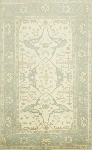 6'x10' Blue and Ivory Patterned Oushak Rug for Cozy Ambience