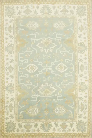 Light Blue and Ivory Traditional Oushak Area Rug 6x9 ft