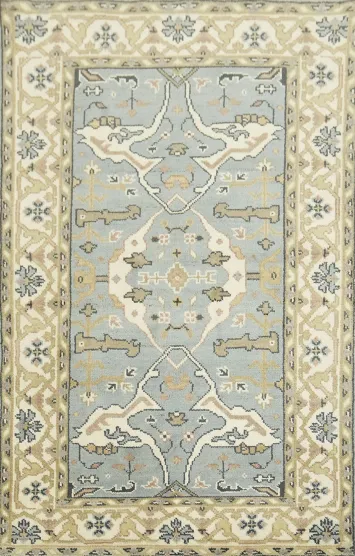 Beige and Blue Toned Geometric Rug 4x6