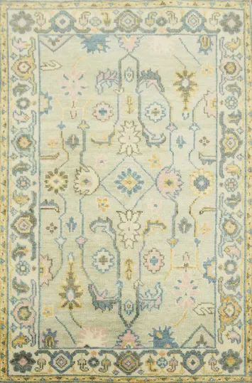 Traditional Style Sage Green Oushak Area Rug with Soft Color 4'x6'