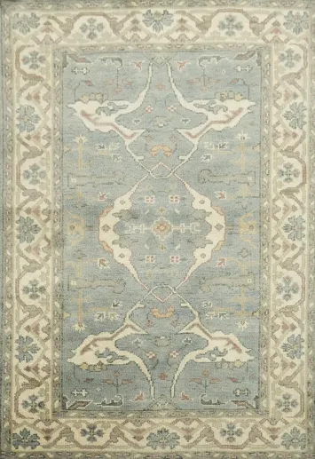 Classic Style Soft Blue Floral Design Rug 4x6