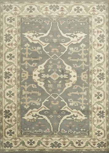 Luxury Decorative Gray Rug with Elaborate Border Details 4x6