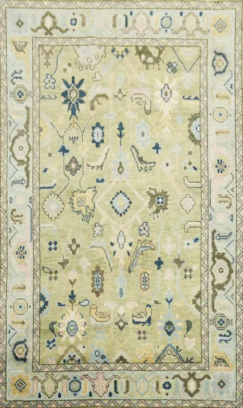 Sage Green All-Over Oushak Hand-Knotted Wool Area Rug 6'x9'