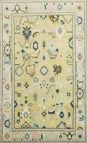 Sage Green All-Over Oushak Hand-Knotted Wool Area Rug 5'x8'