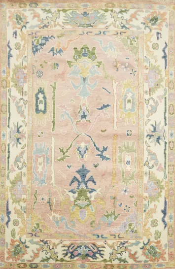 Sophisticated Beauty Pink Oushak Pastel-Filled Traditional Rug 6x9 ft