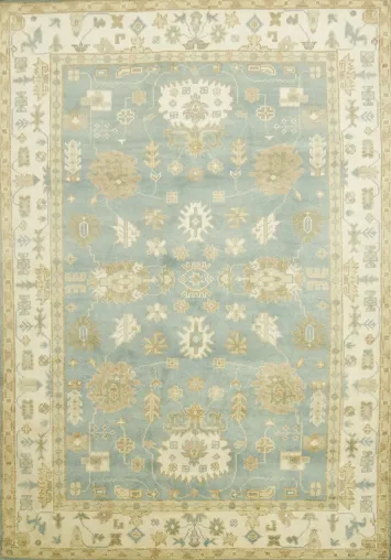 Light Blue and Ivory Traditional Oushak Hand Made Area Rug 6x9