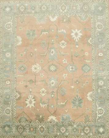 Muted Coral Pastel Color Traditional Oushak Hand-Knotted Wool Area Rug 8x10