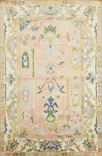 6'x9' Soft Pastel Toned Pink Oushak Hand-Knotted Wool Area Rug