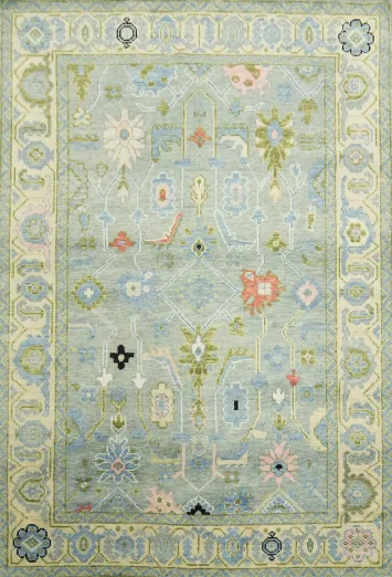 Chic Light Blue Oushak Traditional Wool Area Rug 6'x9'