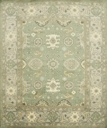 8x10 Green Pastel Color Traditional Oushak Hand-Knotted Wool Area Rug 8x10