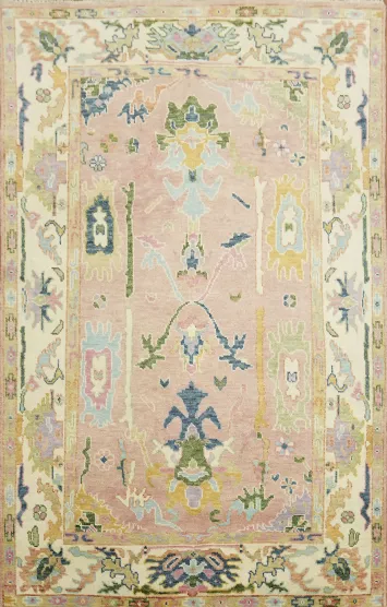 6'x9' Pastel Pink and Blue Oushak Traditional Rug Hand-Knotted Wool