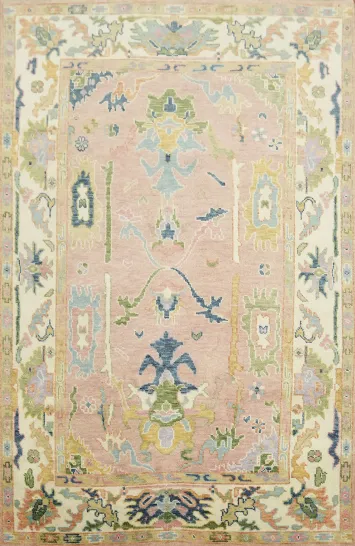 6'x9' Elegant Pastel Pink Oushak Traditional Rug Hand-Knotted Wool