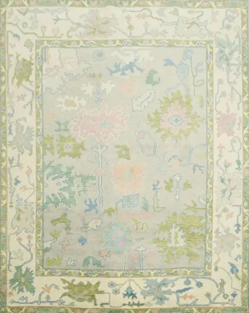 Pastel-Colored Grey Oushak Hand-Knotted Living Room Wool Rug 8'x10'