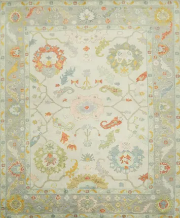 Ultra-Low Profile Sage Green Pastel Oushak Turkish Rug 8'x10'