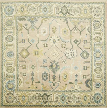 8'x8' Square Pale Pink Traditional Oushak Hand-Knotted Wool Rug